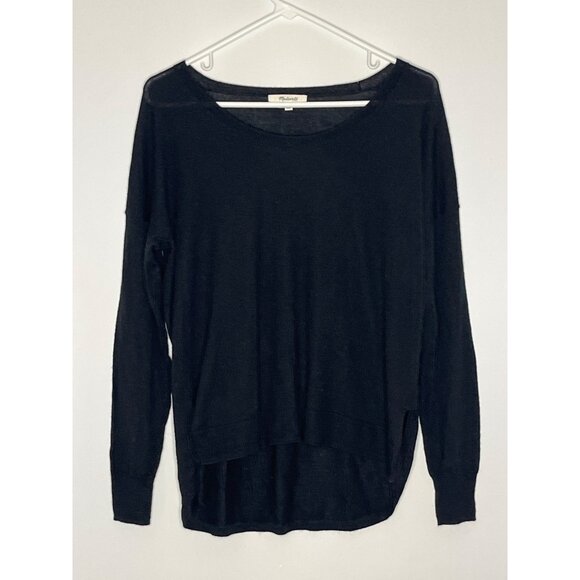 Madewell Southstar Merino Wool Blend Pullover Fine Knit Sweater Black Size Small - Picture 2 of 9